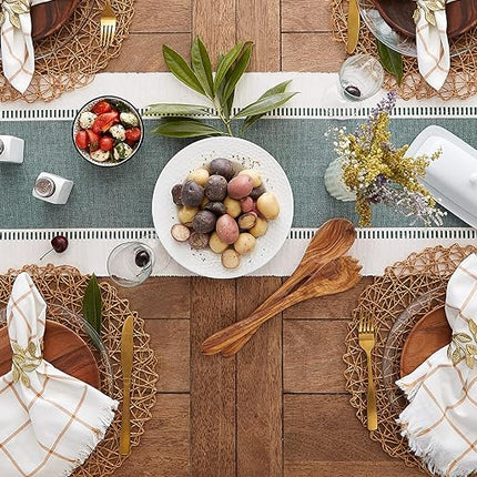 DII Dobby Stripe Woven Table Runner, Cotton, Dark Green, 13 x 72 cm