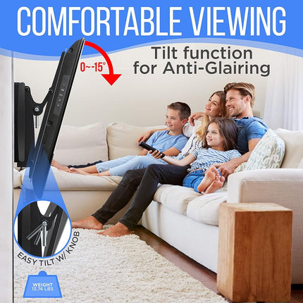 Support mural inclinable pour téléviseur - Support mural universel robuste pour téléviseur à écran plat - Fixe les téléviseurs à écran plat LED/LOLED et Plasma de 26 à 52" - Inclinaison moyenne, fixation VESA, capacité de poids de 110 lb