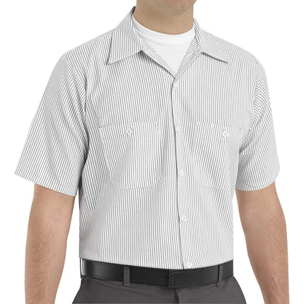 Red Kap® mens Industrial Stripe Work Shirt, Regular Fit, Short Sleeve, White/Charcoal Stripe, 3X-Large/Tall