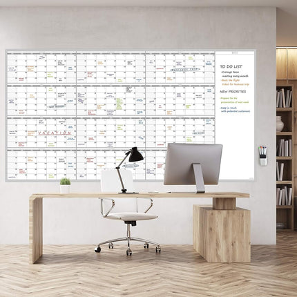 Calendario Anual Borrable Grande Reutilizable - Organizador de Tareas Mensual Jumbo Premium Laminado de 12 Meses - Planificador Anual Sin Fecha de 38"x72" para Proyectos de Hogar, Oficina y Escuela