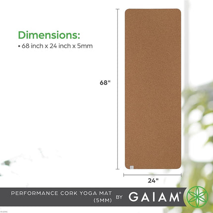Gaiam Yoga Mat Cork - Great for Hot Yoga, Pilates (68-Inch x 24-Inch x 5mm Thick) Black/Brown