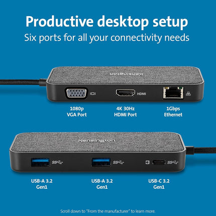 Kensington SD1650p USB-C Single 4K Portable Docking Station, Mobile Dock with HDMI, Compatible with Apple/Chrome OS/Windows 7 Devices (K34020WW)