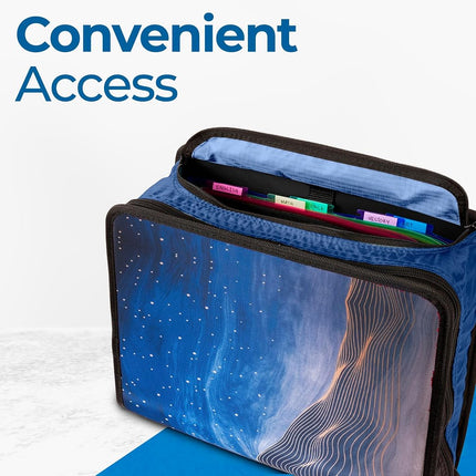 Case-it Mighty Zip Tab School Zipper Binder | 3-Inch O-Rings, 600-Sheet Capacity, 5-Subject Expanding File Folder, Multiple Pockets & Storage Organizer, Shoulder Strap | D-146 Desert Night