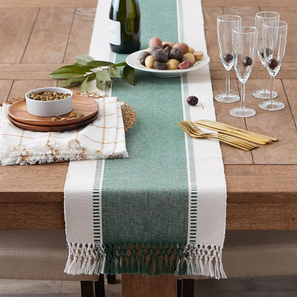 DII Dobby Stripe Woven Table Runner, Cotton, Dark Green, 13 x 72 cm