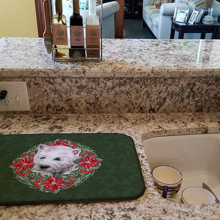 Caroline's Treasures CK1567DDM Westie Poinsetta Wreath Dish Drying Mat, 14 x 21", multicolor
