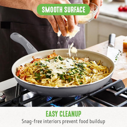 GreenLife Soft Grip Healthy Ceramic Nonstick 8" Frying Pan, PFAS & PFOA-Free, Dishwasher Safe, Egg Omelet Skillet, Cookware for Easy Cooking, Non-Stick Kitchen Essentials, Grey