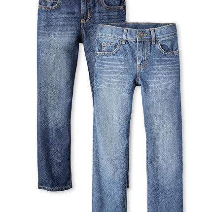The Children's Place Boys Basic Straight Leg Jeans,Carbon Wash/Dk Juptier 2 Pack,6