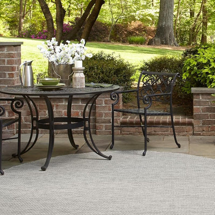 Unique Loom Collection Casual Transitional Solid Heathered Indoor/Outdoor Flatweave Area Rug (3' 3" Round, Light Gray/Ivory)