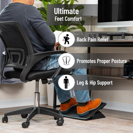 Mind Reader Foot Rest, Under Desk at Work, Ergonomic, Height Adjustable, Office, Plastic, 17.5" L x 13.5" W x 3.5" H, Black
