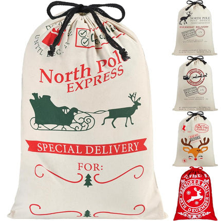 JOYIN 1PCS Christmas Drawstring Gift Bag Santa Burlap Sack 26" x 19" Cloth Pouch for Xmas Presents Package, Event Party Supplies, Christmas Party Favors, Green&White