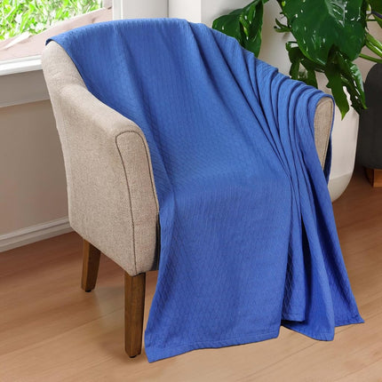 Superior 100% Cotton Thermal Blanket, Soft and Breathable Cotton for All Seasons, Bed Blanket and Oversized Throw Blanket with Luxurious Diamond Weave - Full/Queen Size, Merritt Blue
