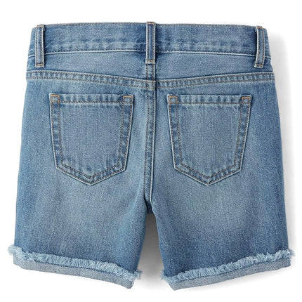The Children's Place Girls' Distressed Denim Midi Short, Serena Wash/Cloudless Wash 2-Pack, 12