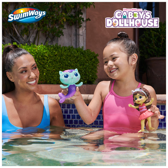 SwimWays Gabby s Dollhouse Floatin' Figures, Swimming Pool Accessories & Kids Pool Toys, Party Supplies & Water Toys for Kids Aged 3 & Up, Gabby & Mercat 2-Pack