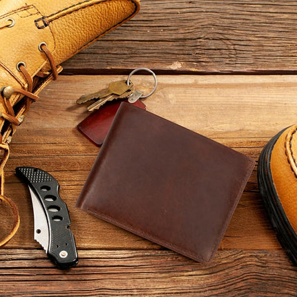 RFID Bifold Leather Wallet For Men with Flip Up ID in Vintage Buffalo Brown, With NO Logo - Forest Brown, Bifold Wallet
