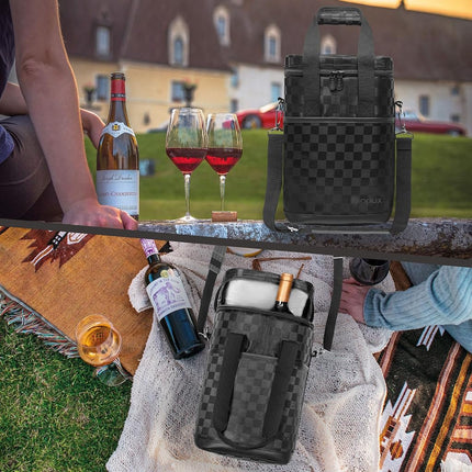 opux Wine Bag, 4 Bottle Wine Cooler Bag, Insulated Wine Tote Carrier for Travel Picnic BYOB, Leakproof Padded Portable Wine Bottle Bag for Wine Lovers Gift Women Men Christmas (Black Square)