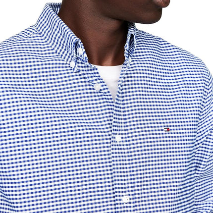Tommy Hilfiger Long Sleeve Oxford Regular Fit, Men's Button Down Shirts, Also Available in Big and Tall, Royal Blue/Check, Medium