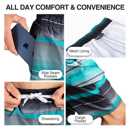 Kanu Surf Men's Barracuda Swim Trunks, 9-inch Inseam (Regular & Extended Sizes), Horizon Black/Green, Large