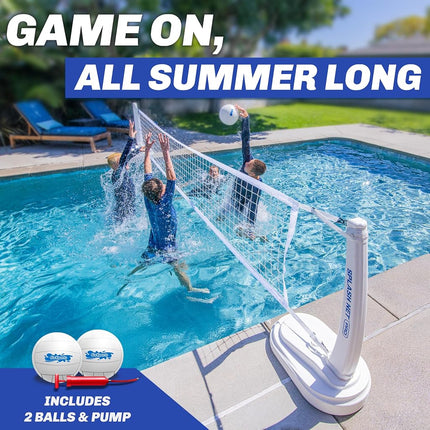 GoSports Splash Net PRO Pool Volleyball Net - Includes 2 Water Volleyballs and Pump - White