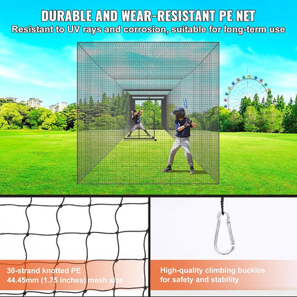 VEVOR Baseball Batting Netting, Professional Softball Baseball Batting Hitting Training Net, Practice Portable Pitching Cage Net with Door & Carry Bag, Heavy Duty Enclosed PE Netting,1676CM (NET ONLY)