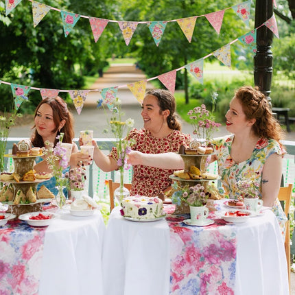 Talking Tables 50pcs Floral Disposable Tea Party Pack Pretty Tableware Set for Mother's Day, Baby Shower, Birthday Tableware Decorations for 16 Guests Napkins, Plates, Teacups, Double Sided Bunting 4m