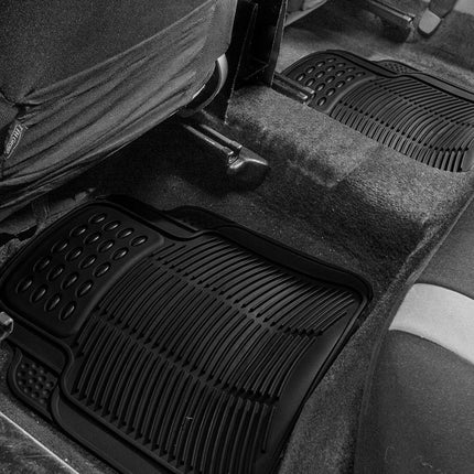 FH Group Automotive Floor Mats Black Universal Fit Heavy Duty Rubber for All Weather Protection fits Most Cars, SUVs, and Trucks, 4 Piece (Full Set Trimmable) F11305BLACK