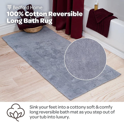 Bedford Home 100 Percent Cotton Reversible Long Bath Rug - Silver - 24x60