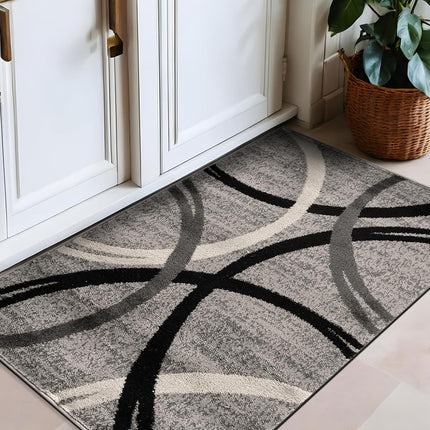 Rugshop Wavy Circles Design Accent Rug, Fade-Resistant Carpet for Entryway or Bathroom, Gray, 2'7" x 4'