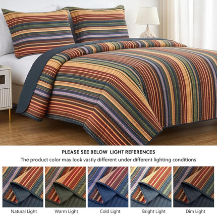 Chezmoi Collection Avery 3-Piece Multi-Color Striped 100% Washed Cotton Quilt Set King Size