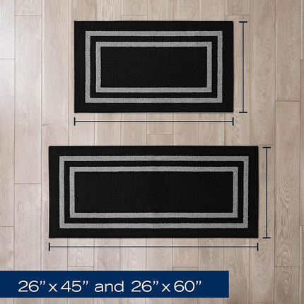 Nautica – Juego de 2 Alfombras Corredoras | Corredores de Interior para Pasillos y Alfombras de Entrada | Felpudo Antideslizante para Entrada y Cocina | Alfombras Lavables a Máquina | 66 x 114 cm y 66 x 152 cm | Doble Borde Negro