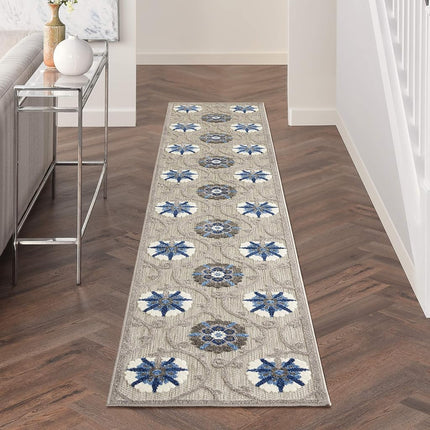 Alfombra Nourison Aloha Floral Geométrica Gris/Azul 2'3" x 12', (12' Pasillera)