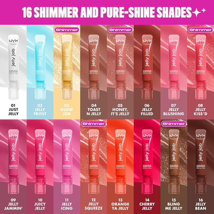 NYX Professional Makeup Jelly Job Peptide Lip Gloss, High-Shine Glassy Finish, Volumizing Peptide Complex & Cherry Oil, 16 Shimmer & Pure-Shine Shades, Shade: Orange Ya Jelly?