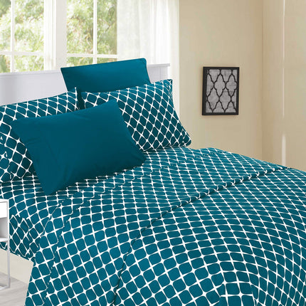 Elegant Comfort Luxury Softest and Coziest 4-Piece Bed Sheet Set, Wrinkle Resistant Milano Trellis Pattern-1500 Premium Hotel Quality Microfiber Bedding Set, Twin/Twin XL, Teal