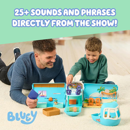 Bluey 3-in-1 Transforming Plane Playset with The Heelers, Plane Transforms to A Resort & Boat, 25+ Sounds & Phrases, 5 Figures - Exclusive Captain Figure, Amazon Exclusive