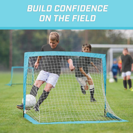 GoSports Team Tone 4 ft x 3 ft Portable Soccer Goals for Kids - Set of 2 Pop Up Nets for Backyard - Light Blue