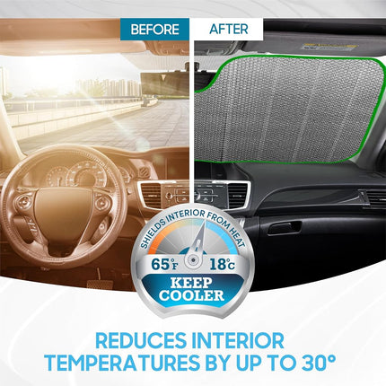 BDK Tropical Leaves Auto Windshield Sun Shade for Car SUV Truck - Balmy Fern - Double Bubble Foil Jumbo Folding Accordion - AS-768