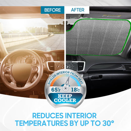 BDK Tropical Leaves Auto Windshield Sun Shade for Car SUV Truck - Balmy Fern - Double Bubble Foil Jumbo Folding Accordion - AS-768