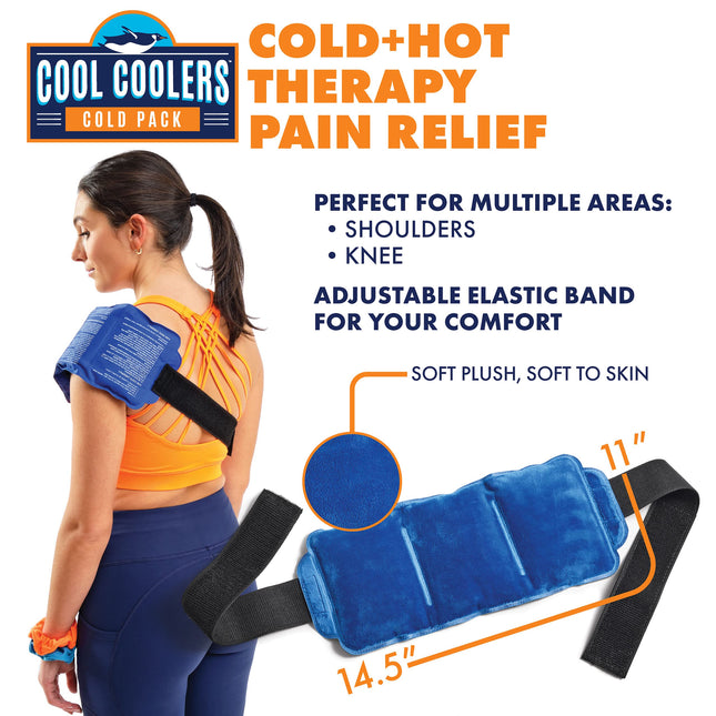 Cool Coolers - Pack de gel chaud et froid flexible pour genoux, cou et épaules, grand coussin de glace 35,5 x 15 cm et petit coussin de glace 15 x 10 cm, compresse réutilisable pour les douleurs musculaires, les ecchymoses et le gonflement, lot de 2