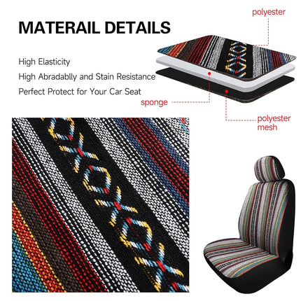 VarCozy Baja Saddle Blanket Seat Covers, Front Seat Covers for Sedan, SUV, Truck, Universal Stripe Colorful Woven Automotive Seat Cover, Breathable, Washable, Airbag Compatible