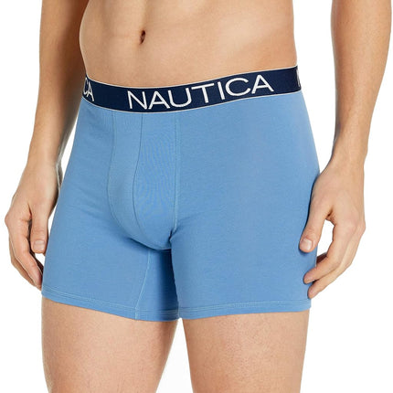 Nautica Men's 3-Pack Classic Cotton Stretch Boxer Briefs, Monaco Blue/Riviera Blue/Sails Red, S