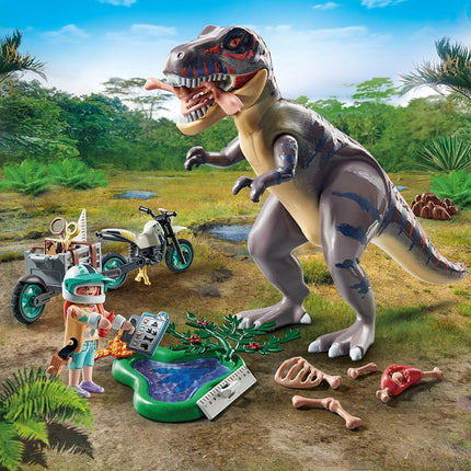 Playmobil 71524 Dinos: T-Rex Trace Path, thrilling search for the Tyrannosaurus Rex, with motorcycle, camera, and real dino bones, sustainable play sets suitable for children ages 4+
