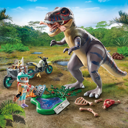Playmobil 71524 Dinos: T-Rex Trace Path, thrilling search for the Tyrannosaurus Rex, with motorcycle, camera, and real dino bones, sustainable play sets suitable for children ages 4+