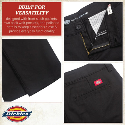 Dickies Women's Straight Flex Twill Pant Khakis, Rinsed Black, 2
