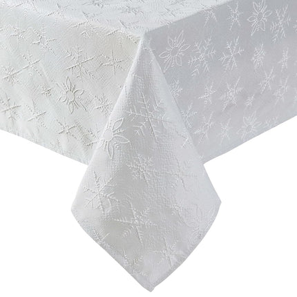 Laura Ashley Tablecloth Raised Woven Embroidered Jacquard Fabric, Wrinkle Resistant for Dining, Holiday, Party, Wedding or Banquet, 60" x 120", Snowflake Silver