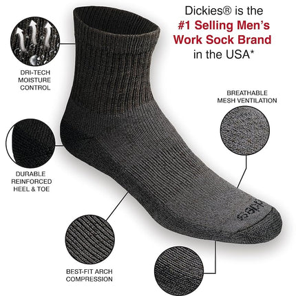 Dickies Men's Dri-tech Moisture Control Quarter Socks, Available in M-XXL (6, 12, 18, Charcoal (6 Pairs), X-Large (Pack of 6)