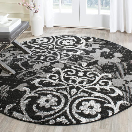 Safavieh Floral Glam Damask Indoor Woven Runner Area Rug, Adirondack Collection, ADR114, in Silver / Ivory, 76 X 244 cm for Living Room, Bedroom or Any Indoor Space