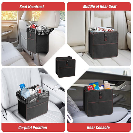 Simple Deluxe 2 Pack Car Trash Can, Leak-Proof Car Garbage Can with Storage Pockets, Collapsible, Portable and Waterproof, 3 Gallon, Black
