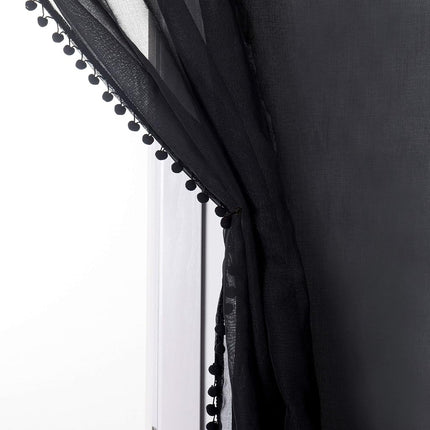 Elegant Comfort Luxurious Pom Pom Tassled Sheer Curtain/Panel with 2" Rod Pocket - Set of 2 Curtain Panels for Living Room, Bedroom