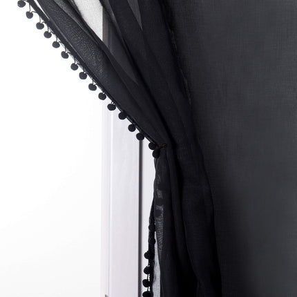 Elegant Comfort Luxurious Pom Pom Tassled Sheer Curtain/Panel with 2" Rod Pocket - Set of 2 Curtain Panels for Living Room, Bedroom