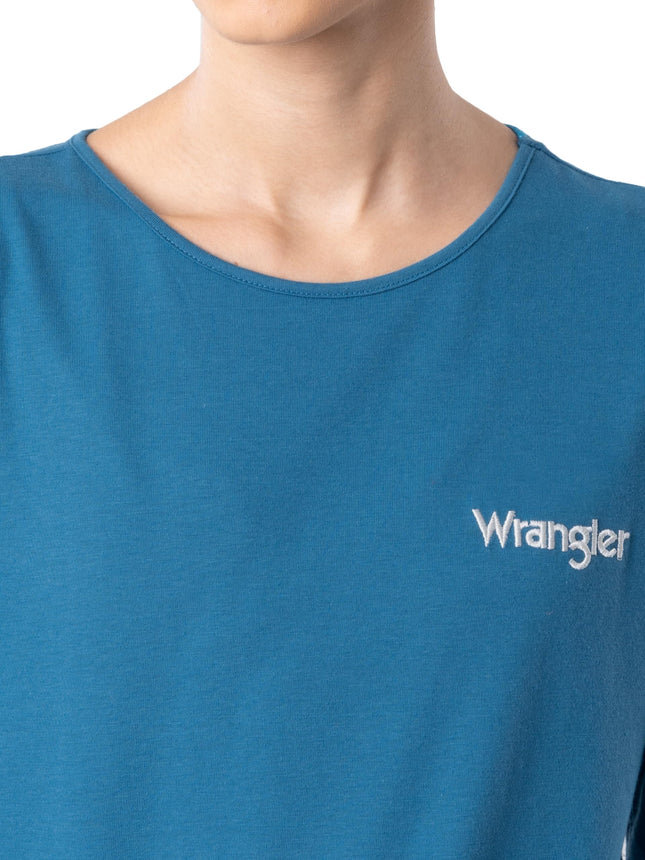 Wrangler Women's Jersey Top and Flannel Pant Sleep Pajama Set, Sea Blue/Southwestern Geo, 2X