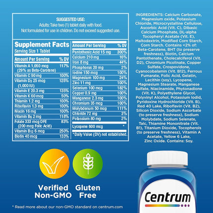 Centrum Multivitamin for Men, Multivitamin/Multimineral Supplement with Vitamin D3, B Vitamins and Antioxidants, Gluten Free, Non-GMO Ingredients - 200 Count